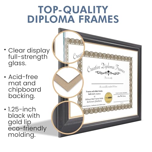 6x8 thru 16x20.5 Rockefeller Black with Gold Diploma Frame with Mat