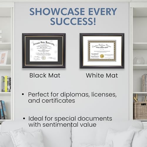 6x8 thru 16x20.5 Rockefeller Black with Gold Diploma Frame with Mat