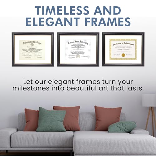 6x8 thru 16x20.5 Rockefeller Black with Gold Diploma Frame with Mat