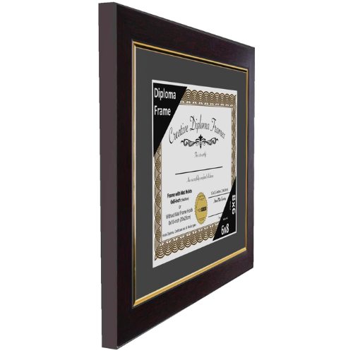 7.5x9.5 Mahogany Diploma Frame with Gold Rim Including Black Mat Glass Easel and Installed Wall Hangers | Frame Holds 10x12 Media without Mat