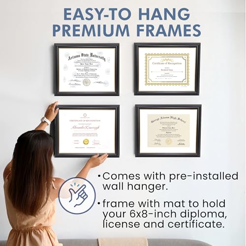 6x8 thru 16x20.5 Rockefeller Black with Gold Diploma Frame with Mat