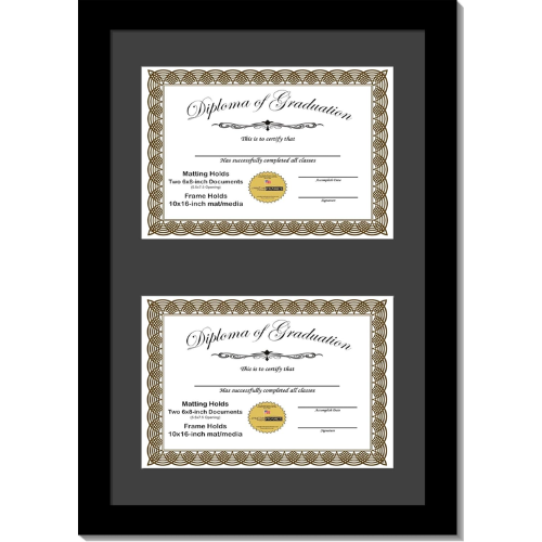 Black Diploma Frame with Matting | Holds 6x8-inch Documents with Stand and Wall Hanger