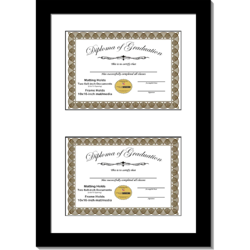 Black Diploma Frame with Matting | Holds 6x8-inch Documents with Stand and Wall Hanger