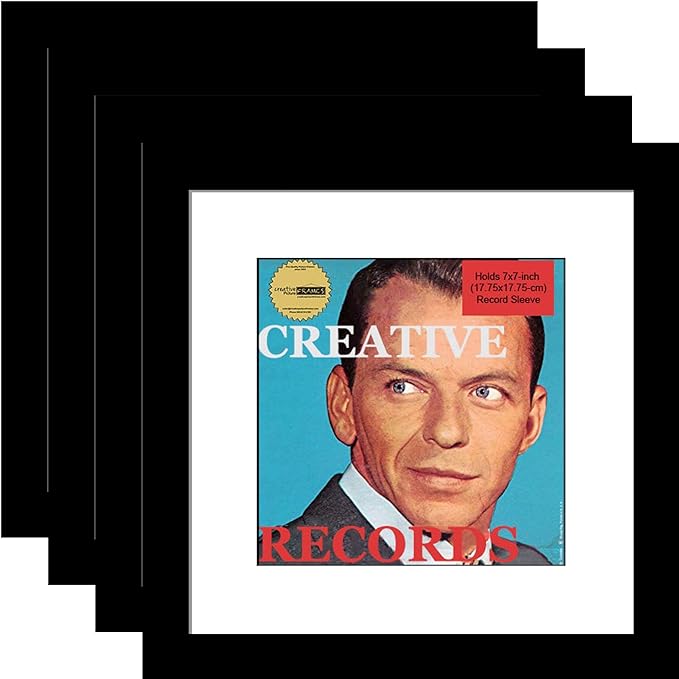 7" Single Record Sleeve Cover Frame with Mat in our Manhattan Black Wide Molding