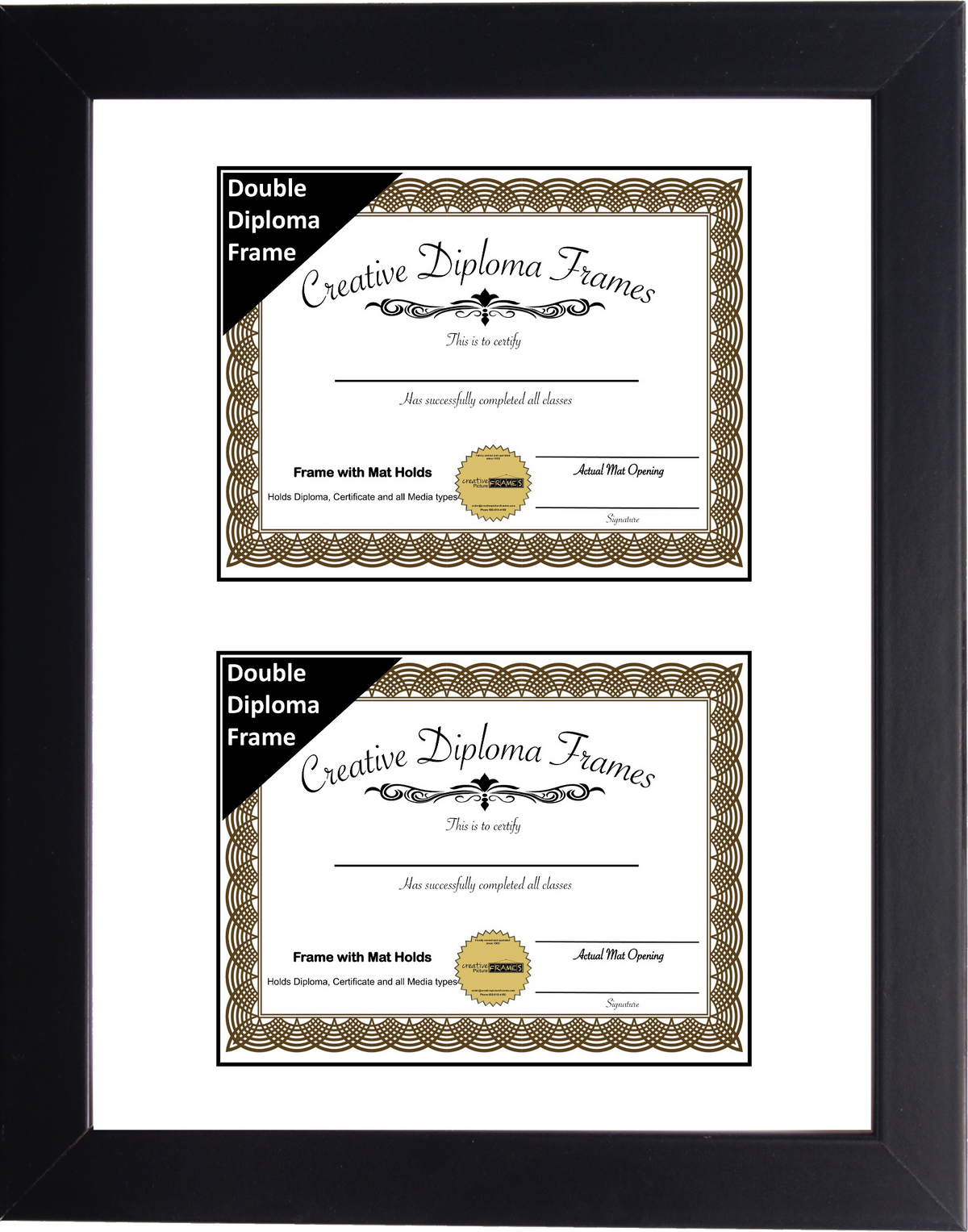 Double Diploma Frame Manhattan Black with Mat