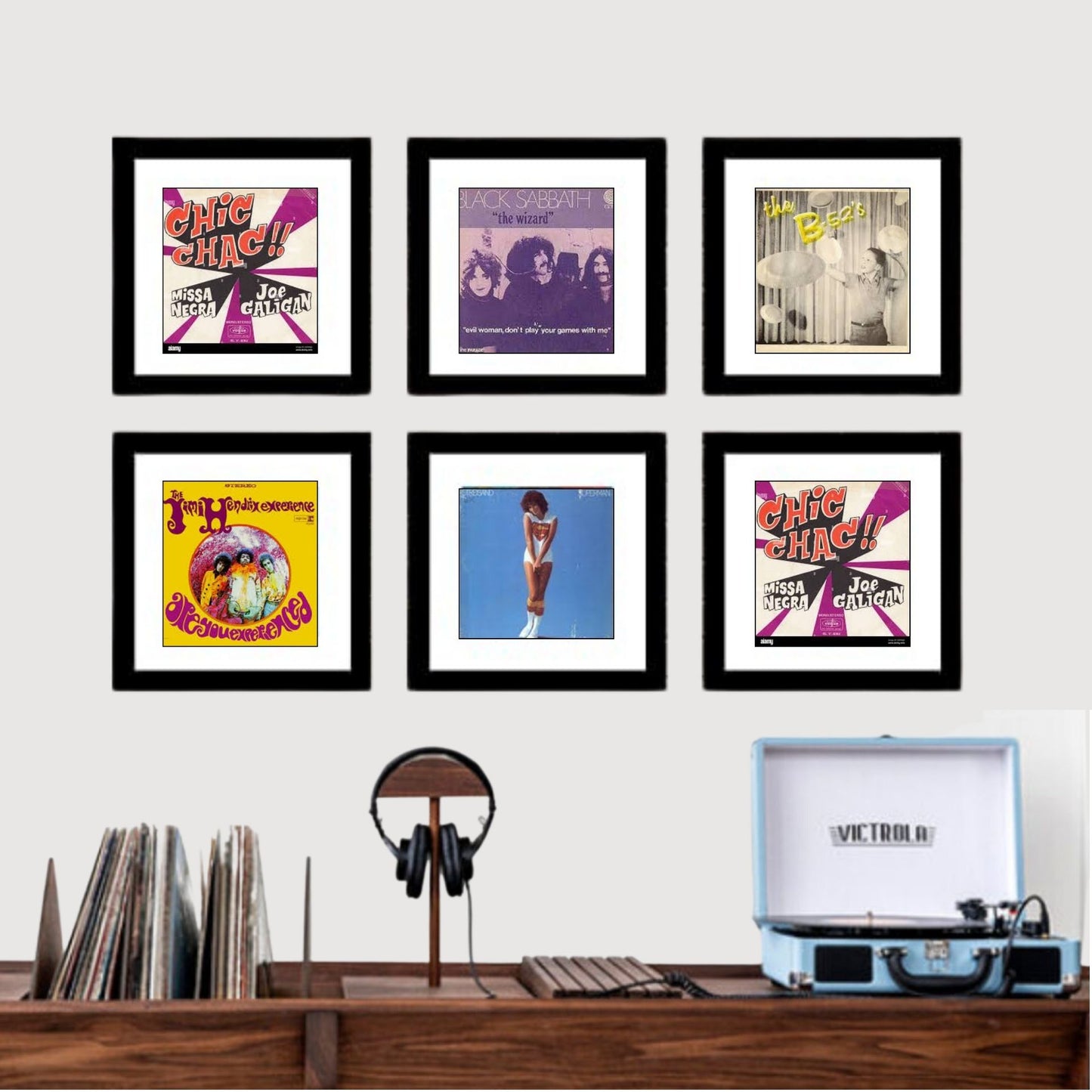 7" Single Record Sleeve Cover Frame with Mat in our Manhattan Black Wide Molding