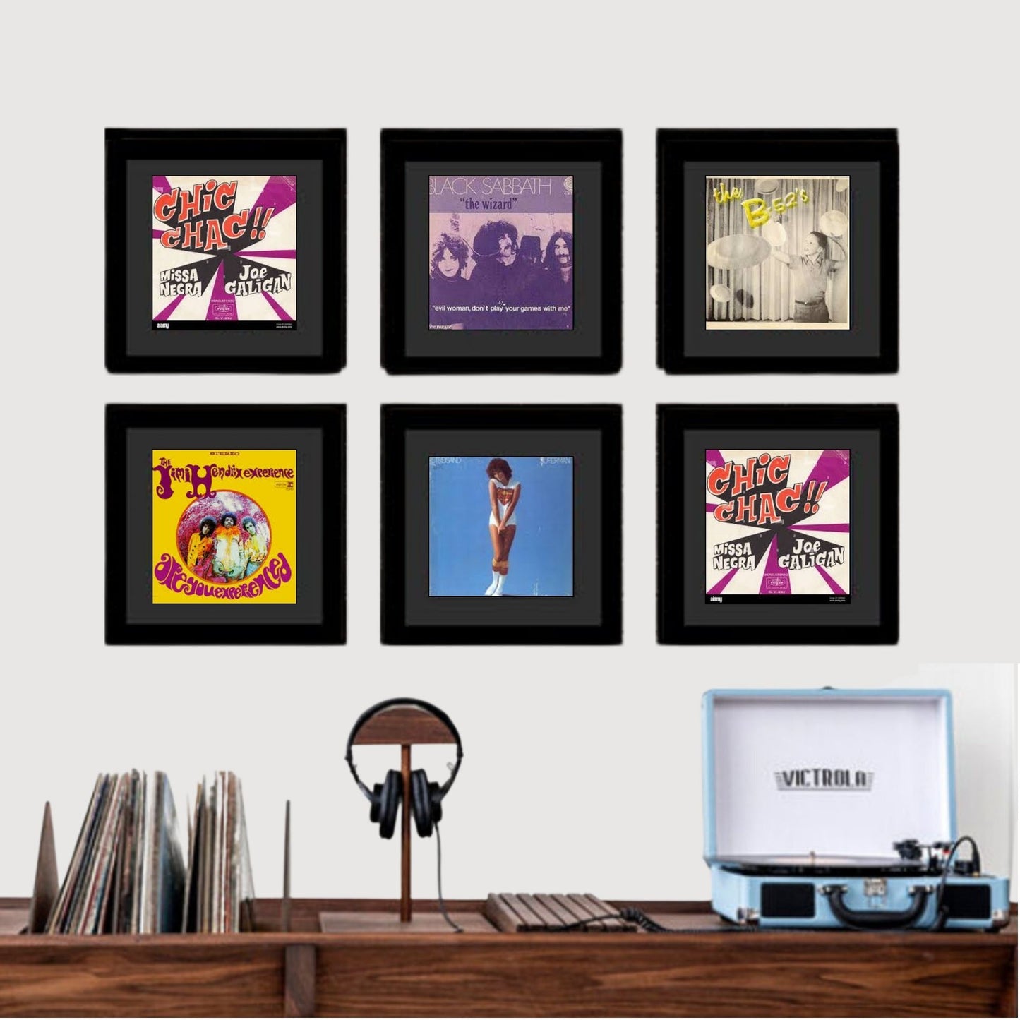 7" Single Record Sleeve Cover Frame with Mat in our Manhattan Black Wide Molding