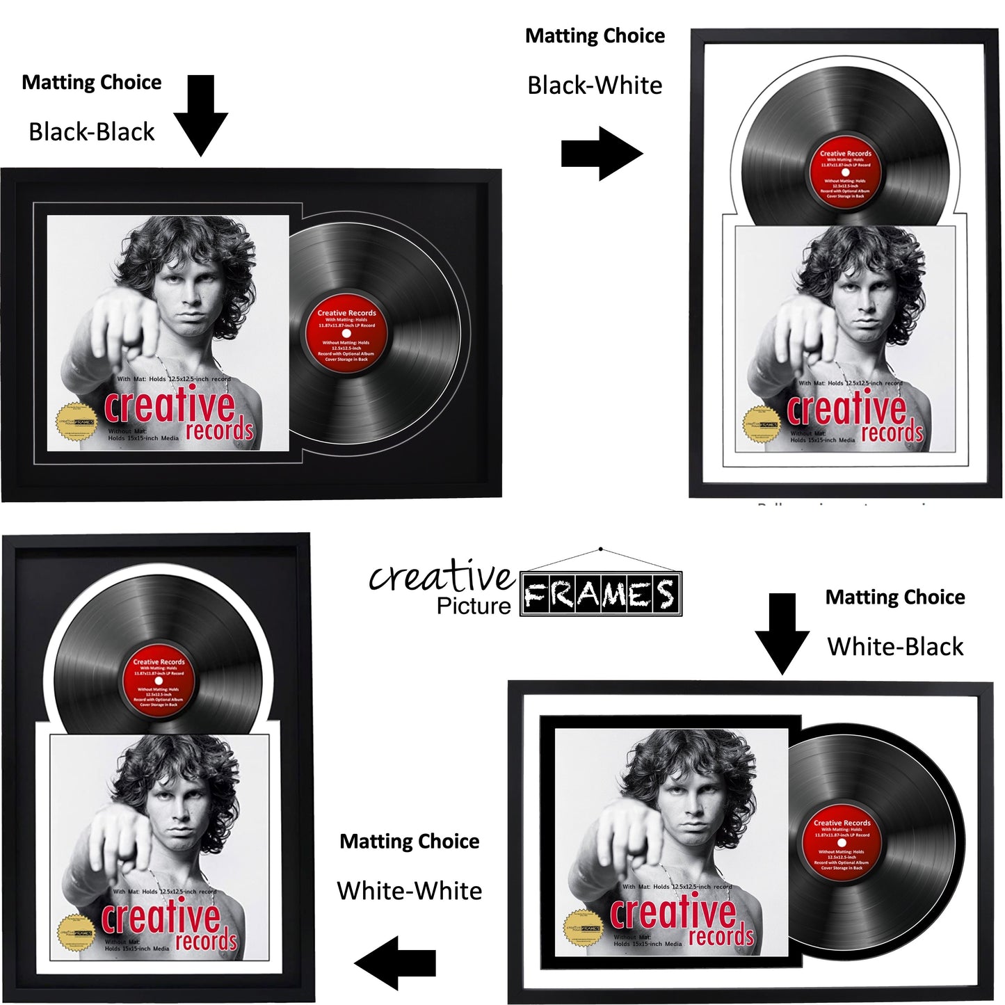 12" Manhattan Black Jukebox Record Frame, Holds One 12" Disc and Album Cover