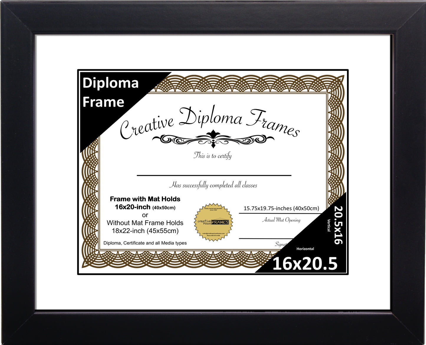 Manhattan Black Diploma Frame with Mat