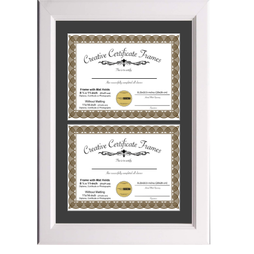 6x8 thru 11x14 White Double Diploma Document Frame with Mat