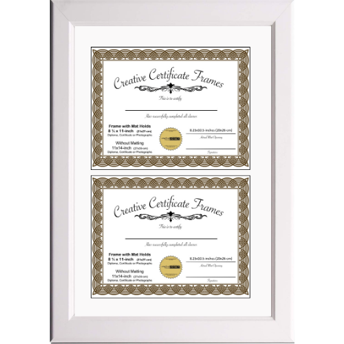 6x8 thru 11x14 White Double Diploma Document Frame with Mat
