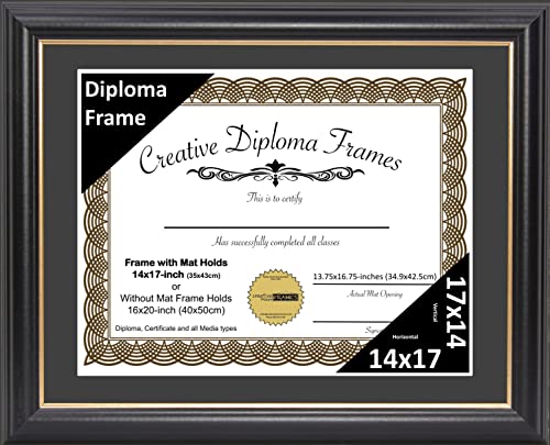 6x8 thru 16x20.5 Rockefeller Black with Gold Diploma Frame with Mat