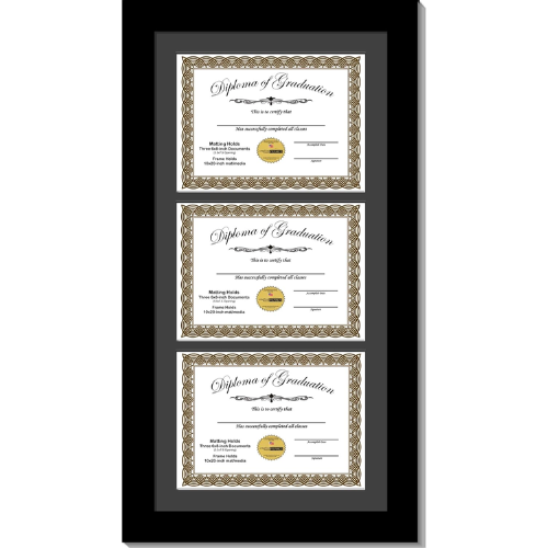 Black Diploma Frame with Matting | Holds 6x8-inch Documents with Stand and Wall Hanger