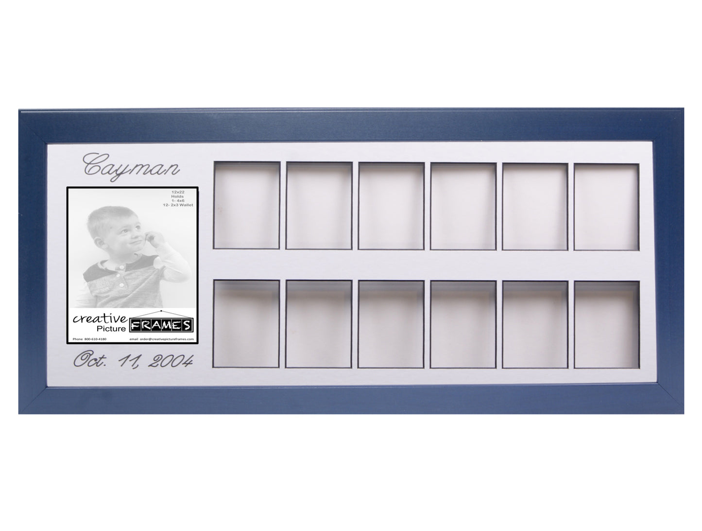 Personalized 12 Month Collage Frame - Holds 1-5x7 and 12-2x3 Photos - 10x24 Frame