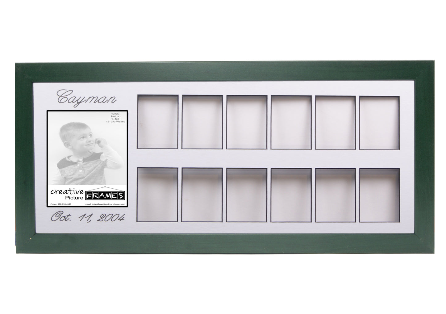 Personalized 12 Month Collage Frame - Holds 1-5x7 and 12-2x3 Photos - 10x24 Frame