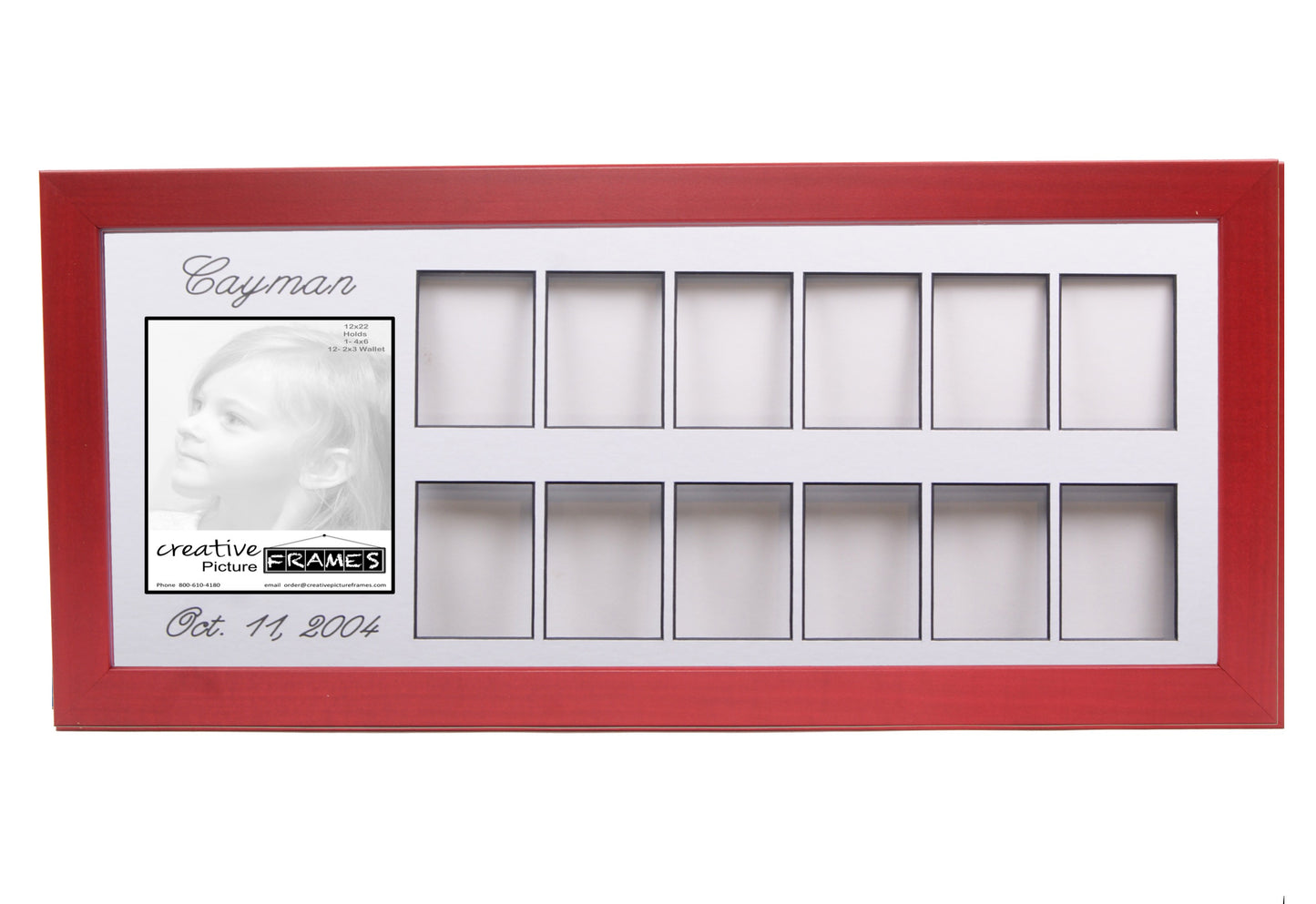 Personalized 12 Month Collage Frame - Holds 1-4x6 and 12-2x3 Photos - 10x20 Frame