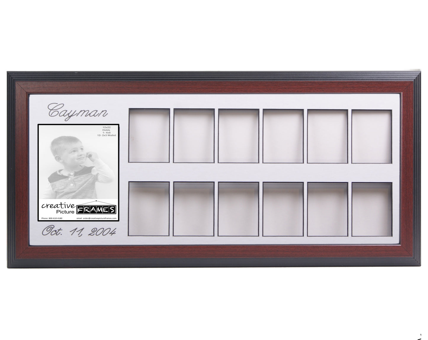 Personalized 12 Month Collage Frame - Holds 1-5x7 and 12-2x3 Photos - 10x24 Frame