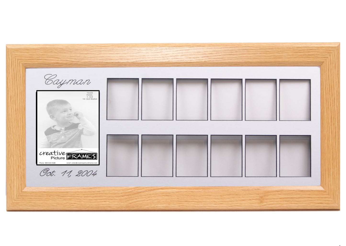 Personalized 12 Month Collage Frame - Holds 1-5x7 and 12-2x3 Photos - 10x24 Frame