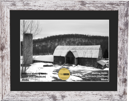 8x10 Opening White Mat in our 11x14-inch Barn Wood Picture Frame Includes Glass, Easel with Installed Wall Hanger