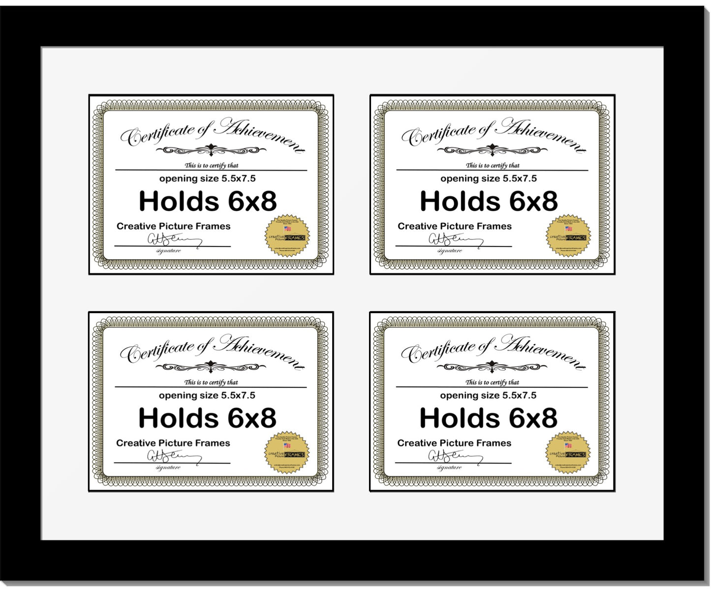 6x8 thru 11x14 Quadruple Diploma Manhattan Frame with Mat