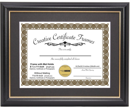 6x8 thru 16x20.5 Rockefeller Black with Gold Diploma Frame with Mat