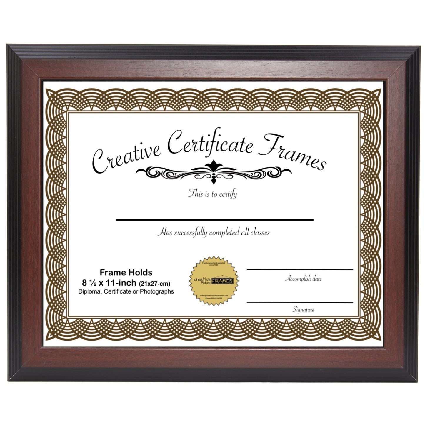 6x8 thru 16x20-inch Diploma Majestic Mahogany Frame (no Mat)