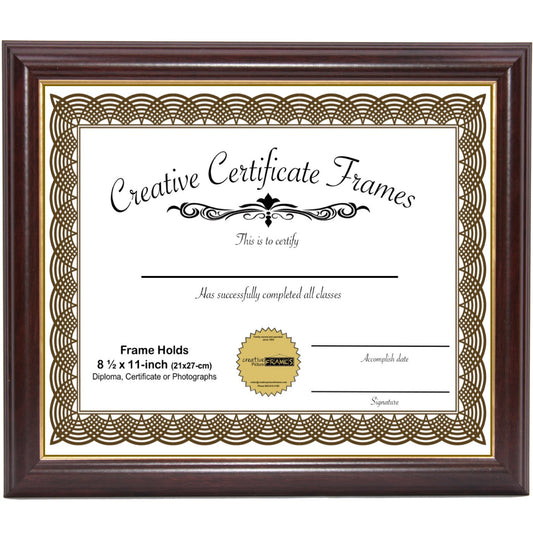 6x8 thru 11x14 Rockefeller Mahogany with Gold Diploma Frame (No Mat)