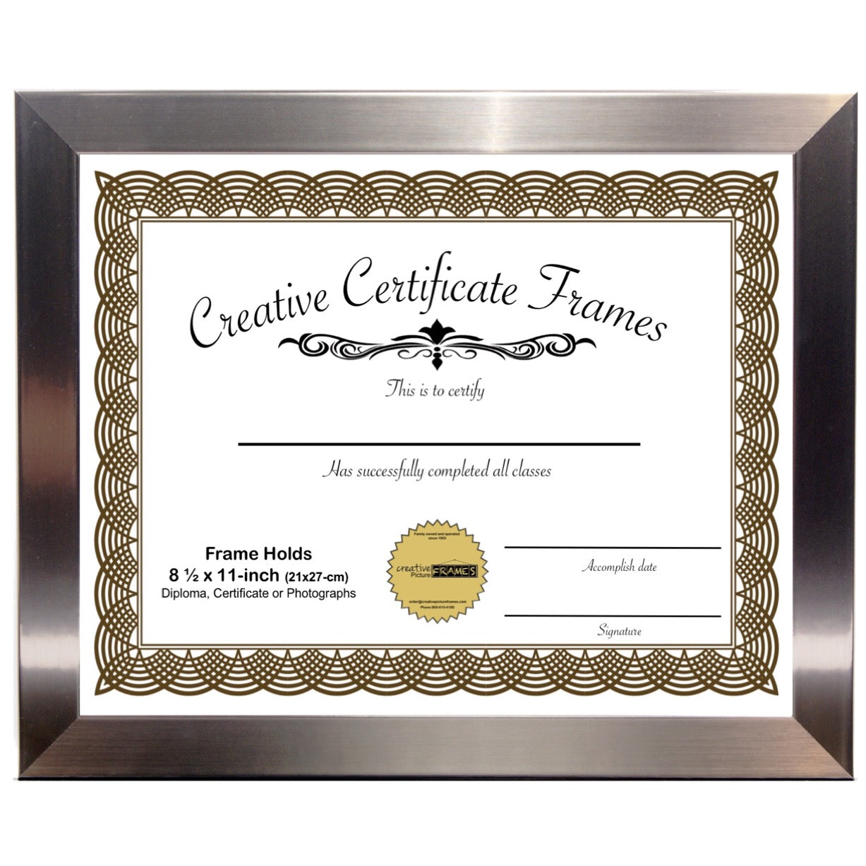 6x8 thru 16x20 Carnegie Stainless Steel Diploma Frame (No Mat)