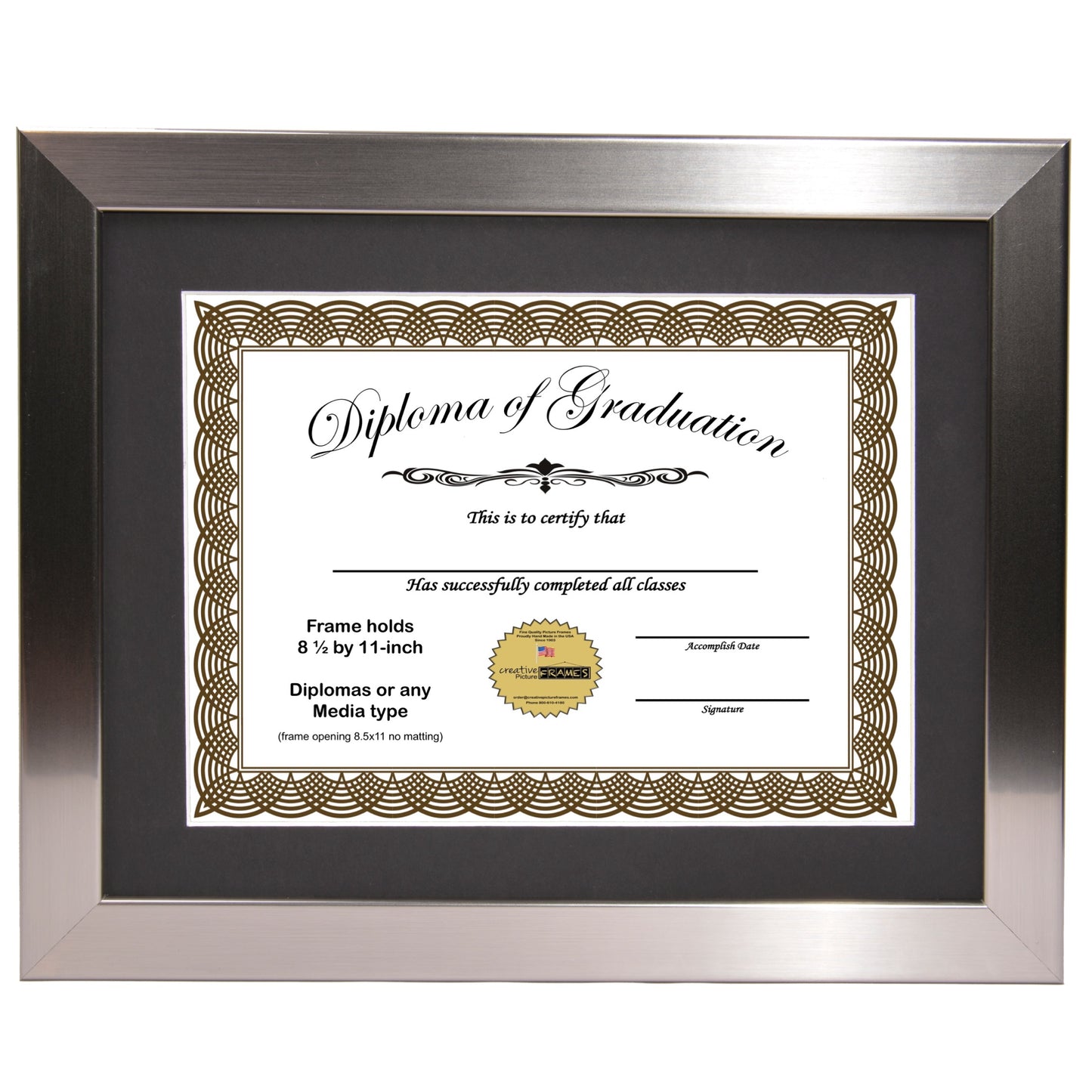 6x8 thru 16x20.5 Carnegie Stainless Steel Diploma Frame with Mat