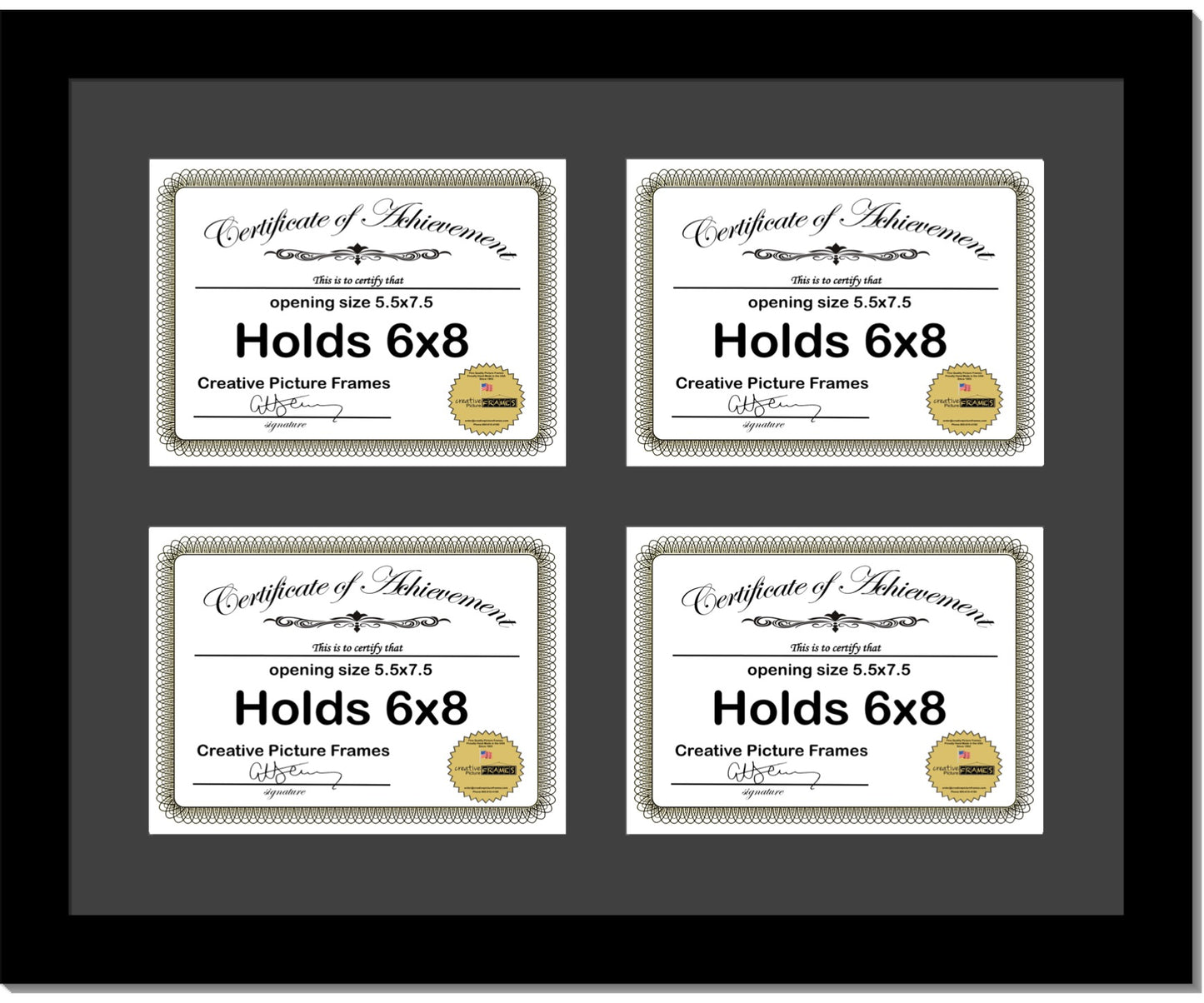 6x8 thru 11x14 Quadruple Diploma Manhattan Frame with Mat