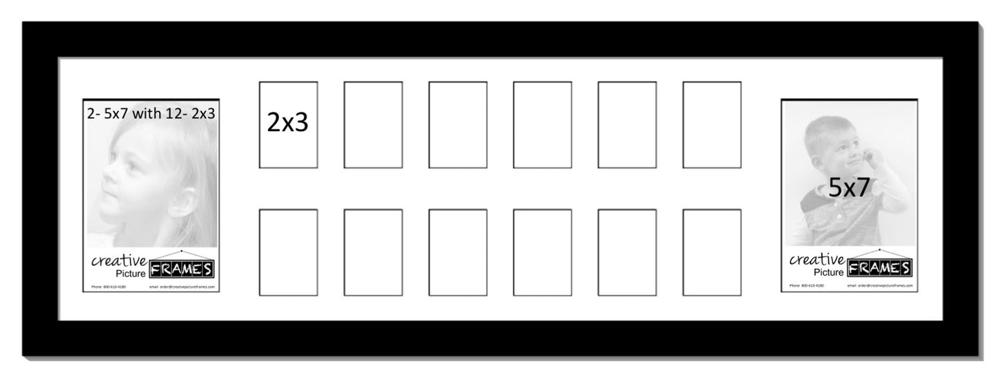 School Year Collage Frame - K-12 Photo Frame, Holds 12-2x3 and 2-5x7 Photos in 10x32 Frame