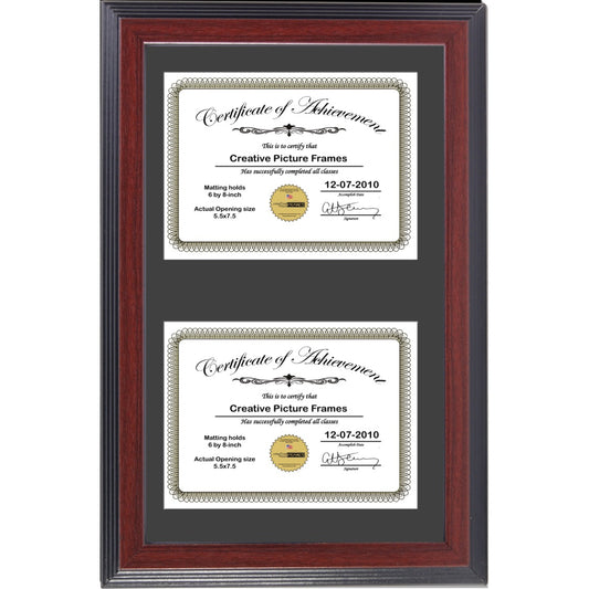 Mahogany Double Document Vertical Frame with Mat