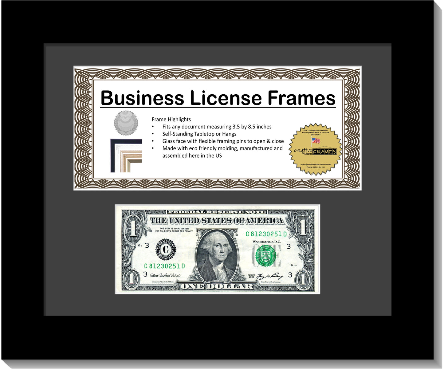 First Dollar / Business License Frame with Mat