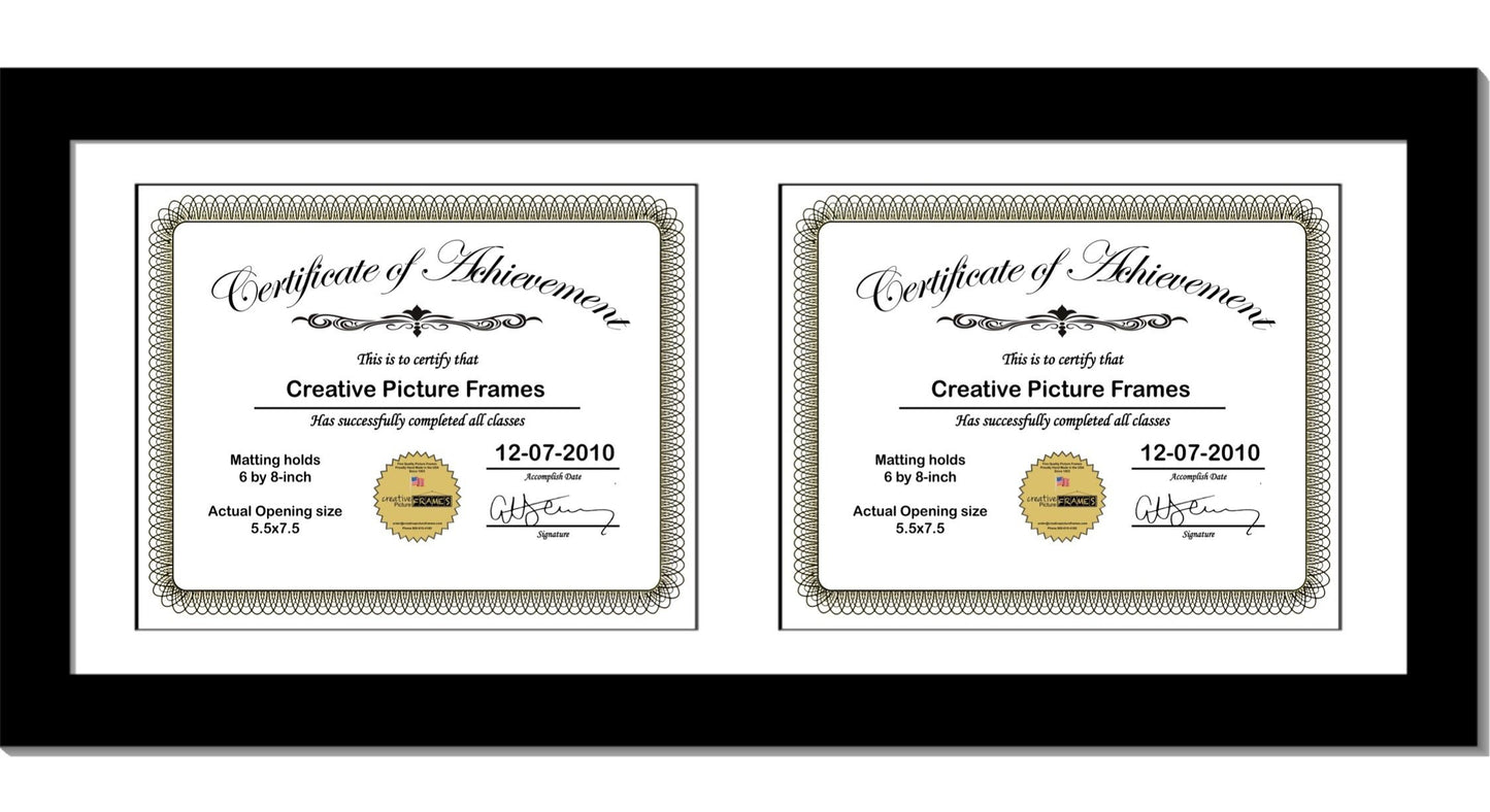 6x8 thru 11x14 Manhattan Black Double Diploma Horizontal Document Frame with Mat