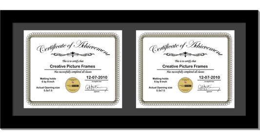 6x8 thru 11x14 Manhattan Black Double Diploma Horizontal Document Frame with Mat