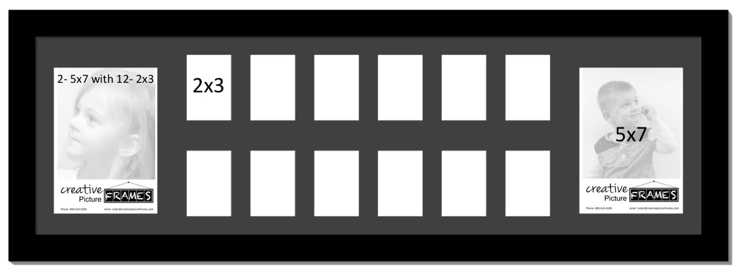 School Year Collage Frame - K-12 Photo Frame, Holds 12-2x3 and 2-5x7 Photos in 10x32 Frame