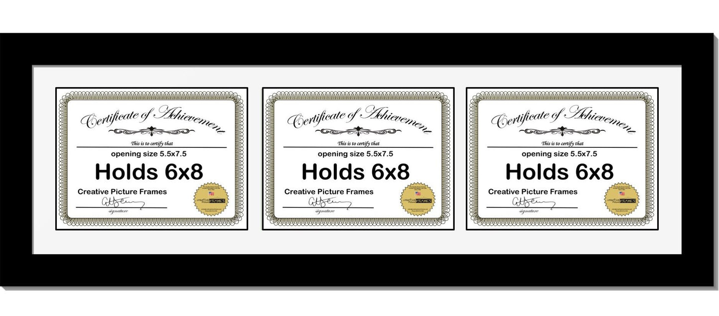 6x8 8.5x11 Manhattan Black Triple 3 Document Horizontal Frame with Mat