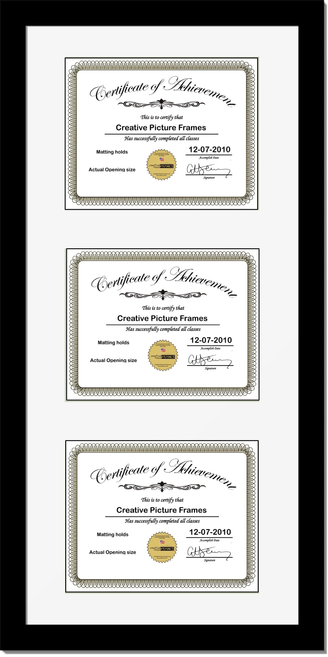6x8 11x14 Triple Diploma Manhattan Black Vertical Frame with Mat