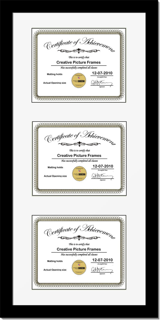 6x8 11x14 Triple Diploma Manhattan Black Vertical Frame with Mat