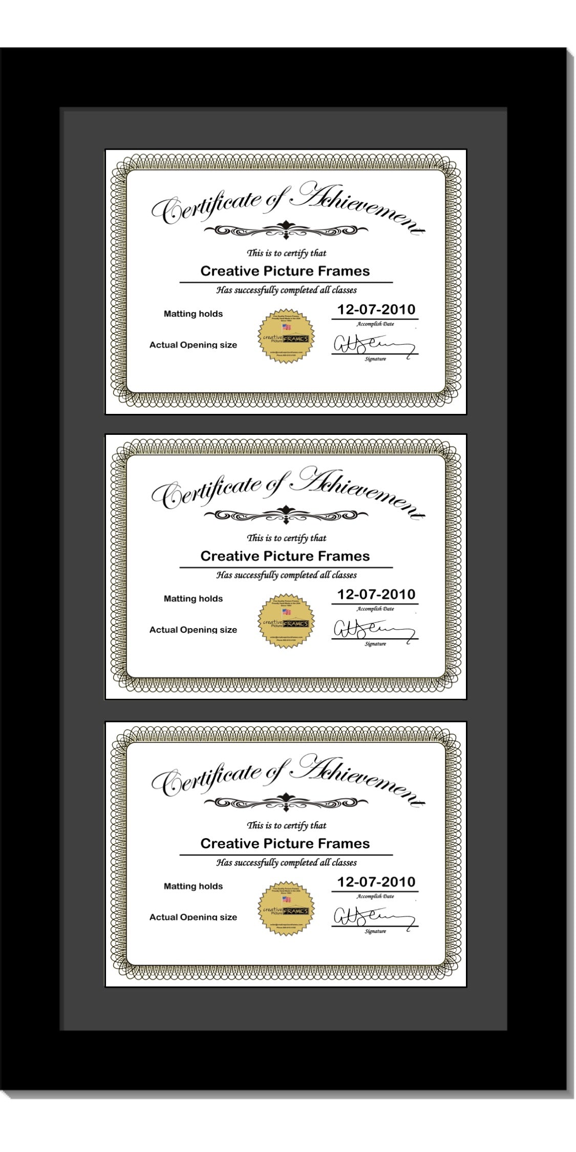6x8 11x14 Triple Diploma Manhattan Black Vertical Frame with Mat