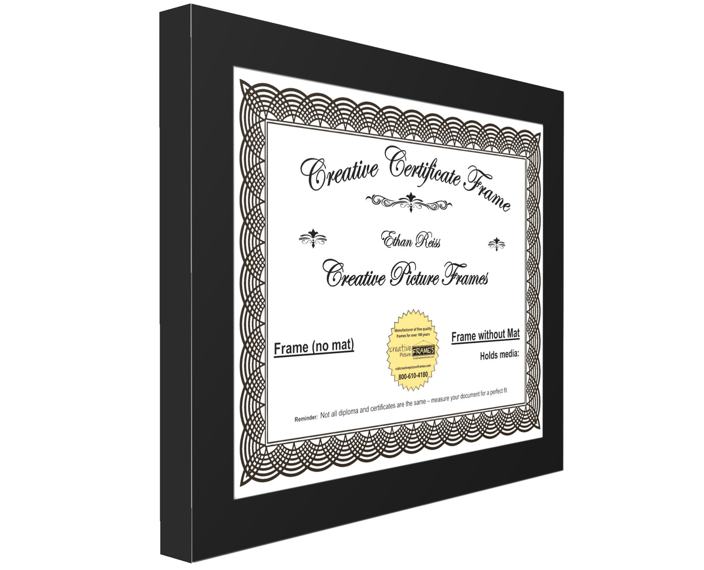 6x8 thru 16x20 Traditional Manhattan Black Diploma Frame (no Mat)
