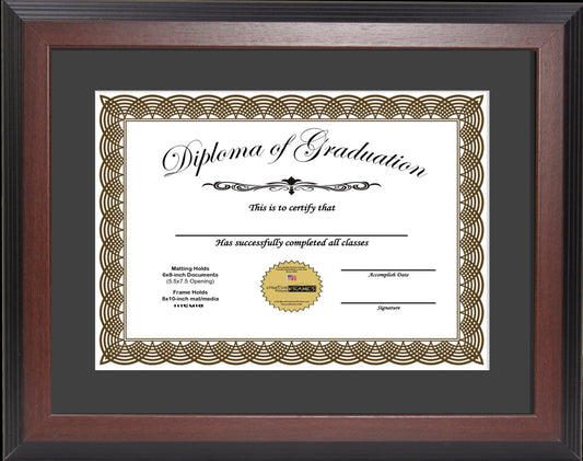6x8 thru 16.5x20.5 Congress Mahogany Diploma Frame with Mat