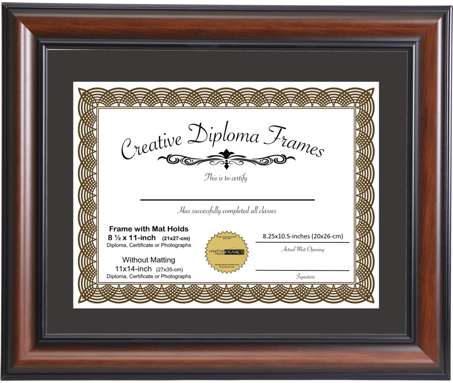 8.5 x 11 Dakota Walnut Diploma Frame with Mat