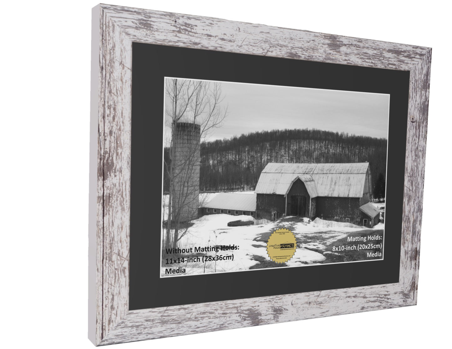 8x10 Opening White Mat in our 11x14-inch Barn Wood Picture Frame Includes Glass, Easel with Installed Wall Hanger