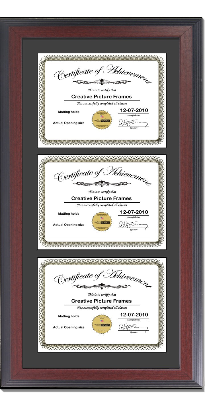 Mahogany Triple Document Vertical Frame with Mat