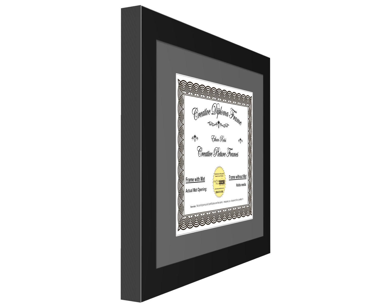 6x8 thru 16.5x20.5 Manhattan Black Diploma Frame with Mat