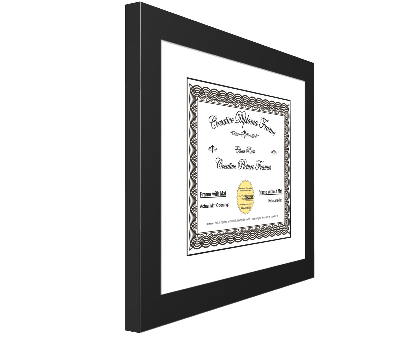 6x8 thru 16.5x20.5 Manhattan Black Diploma Frame with Mat