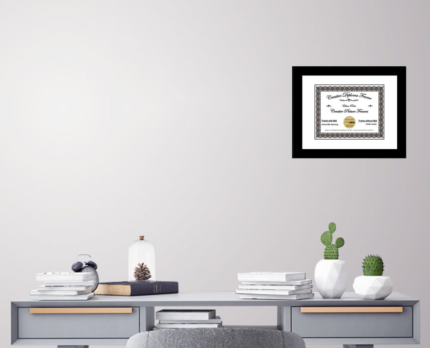 6x8 thru 16.5x20.5 Manhattan Black Diploma Frame with Mat