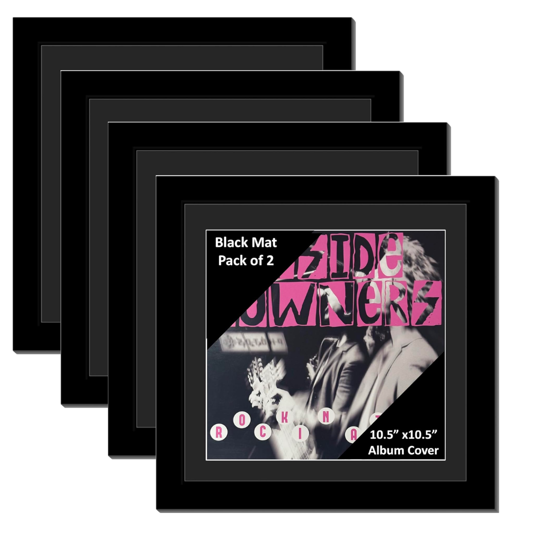 10.5x10.5-inch Manhattan Black Vinyl Album Cover Record Frame Displays up to a 10 1/2 Jacket with Glass and Installed Wall Hanger