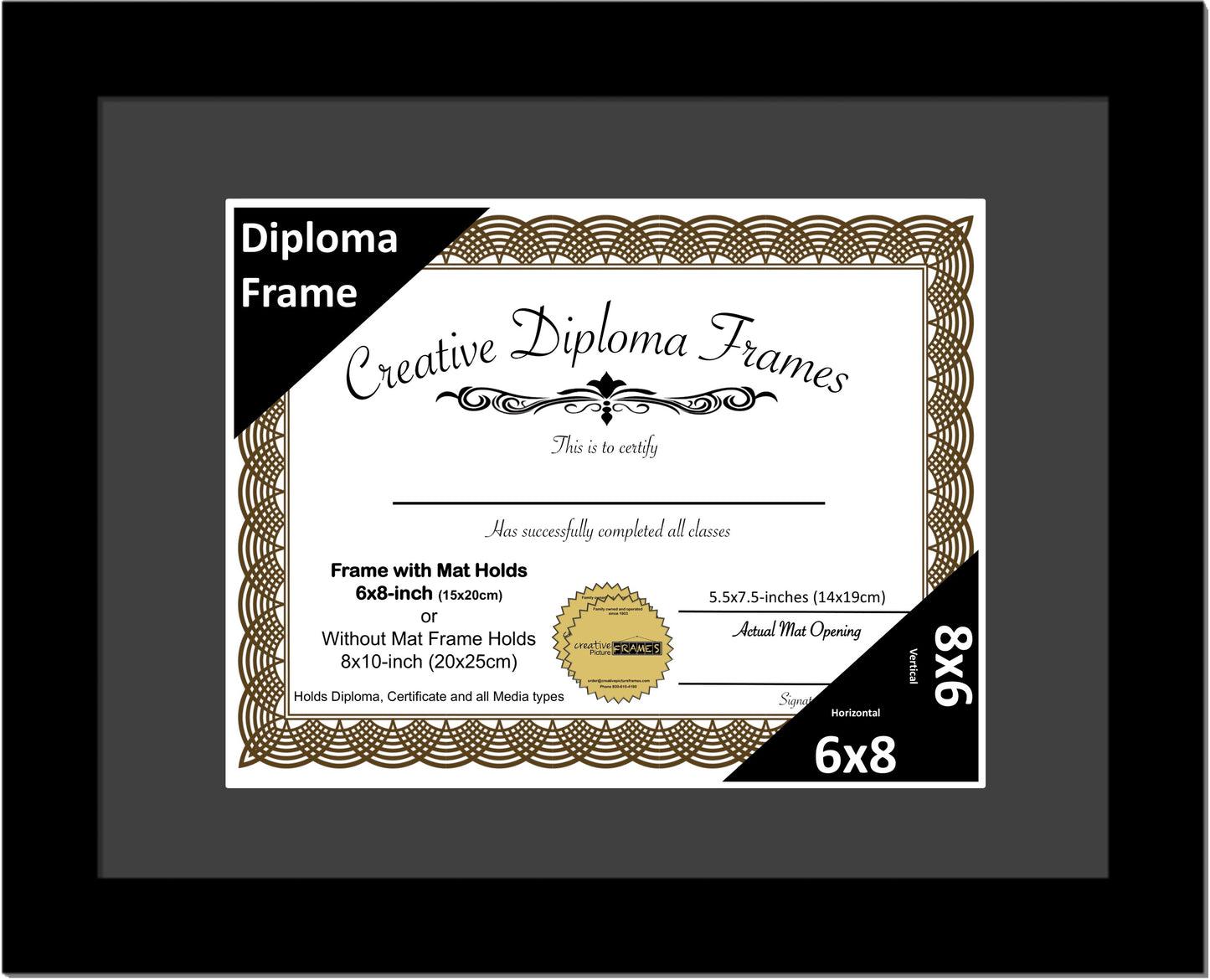 6x8 Multi Opening Manhattan Black Diploma Frame with Mat
